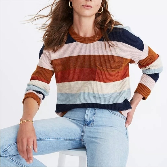 Madewell Thompson Pocket Rainbow Stripe Pullover Size Small - Picture 1 of 15